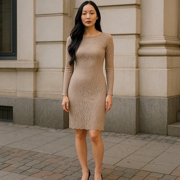 t.  Babaton Rafael Cairo Taupe Lace Dress Size 6 - Picture 1 of 11